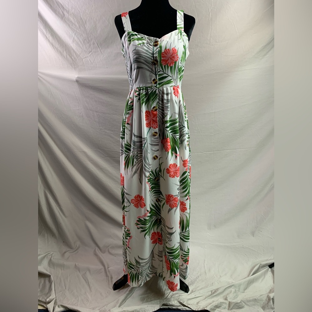Boho Tropical Print Button Up Cami Dress - Picture 6 of 9